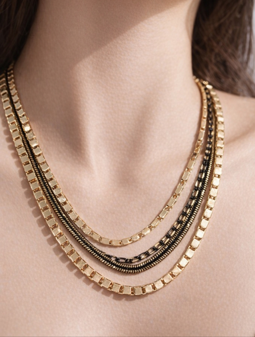 Elegant Layered Dual tone 12 inches Choker Necklace  - Women's Fashion Jewelry